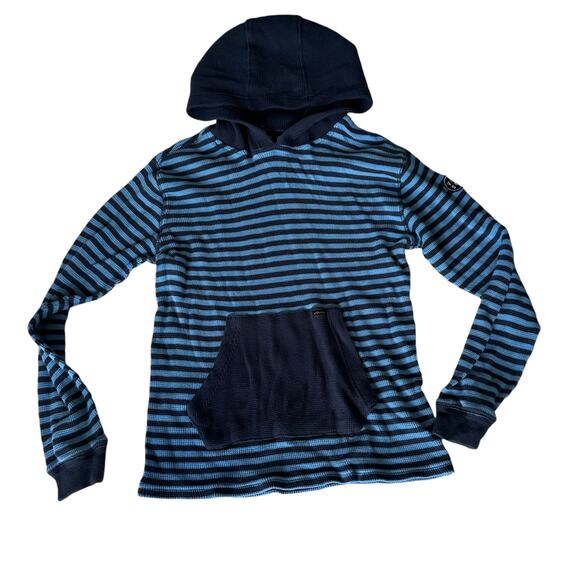 Volcom Boys' Blue Striped Thermal Hoodie - Size 11/12 - Picture 1 of 6